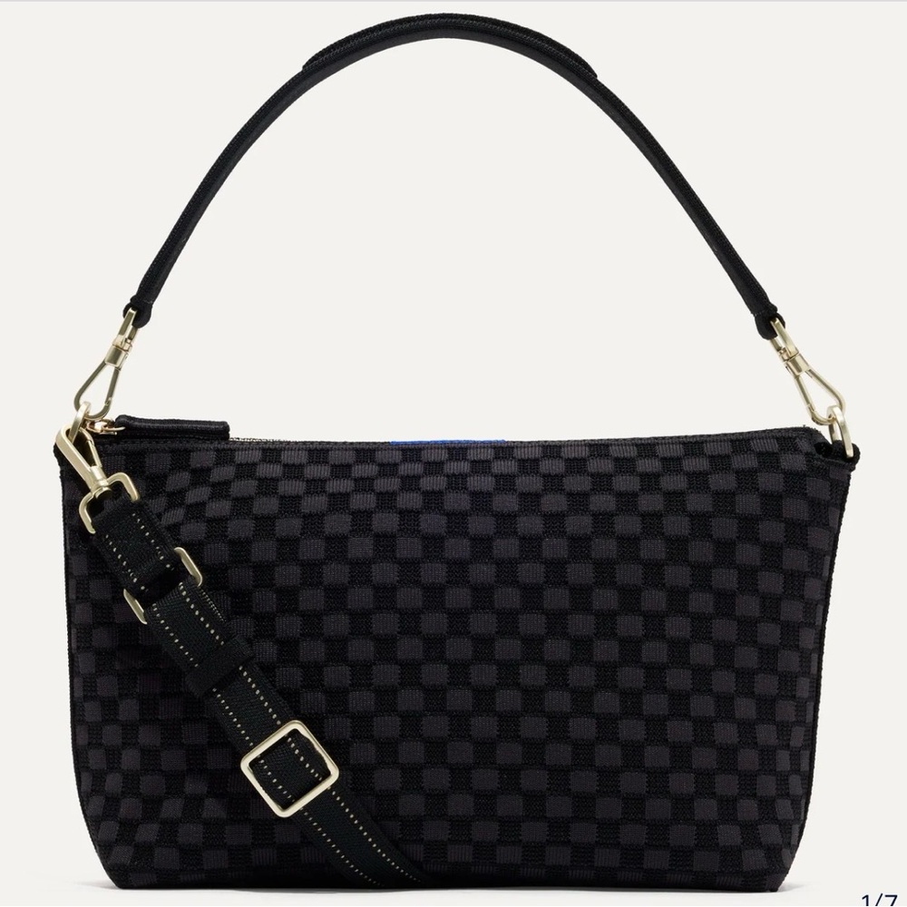 Rothy's The Daily Crossbody Black Checkered Shoulder Bag with Gold Hardware